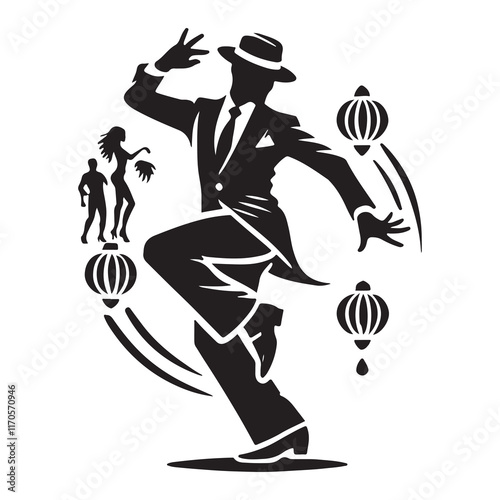 Cha-Cha-Cha Silhouette Vector Illustration, Solid White Background.