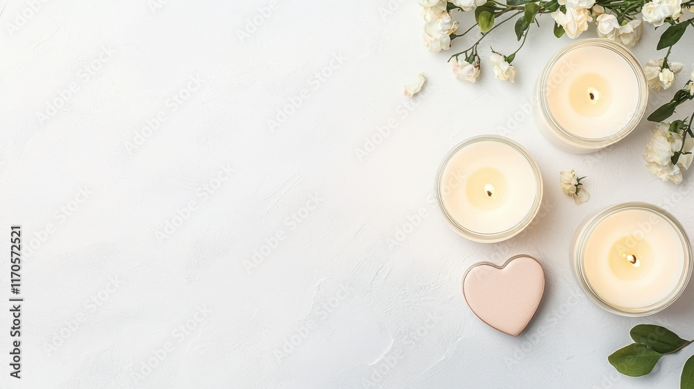 Serene candles with flowers on a light background, perfect for relaxation.