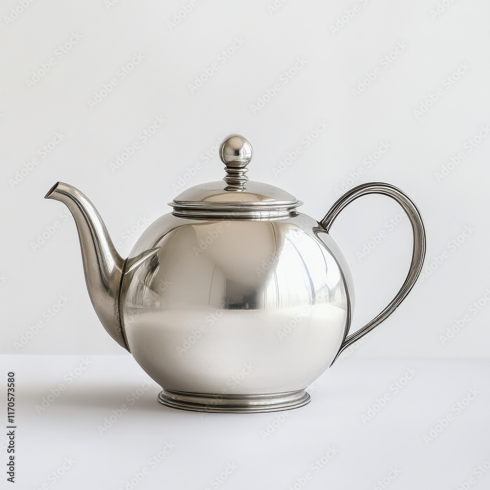 Classic silver teapot with curved handle displayed in a minimalist setting for elegant tea service Classic silver teapot with curved handle displayed in a minimalist setting for elegant tea service