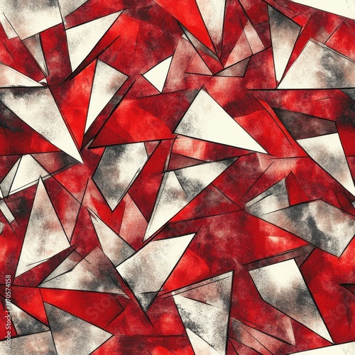 Bold watercolor doodle drawing with dynamic triangular shapes in red and white tones photo