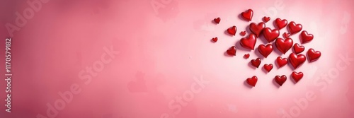 a collection of small red hearts scattered on a pink backdrop, perfect for conveying feelings of love and affection wallpaper banner background