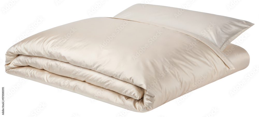 Fototapeta premium Beige duvet cover and pillow set isolated with transparent background