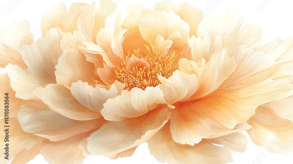 Close-up of a soft peach peony flower with delicate petals and a yellow center. Close-up of a soft peach peony flower with delicate petals and a yellow center.