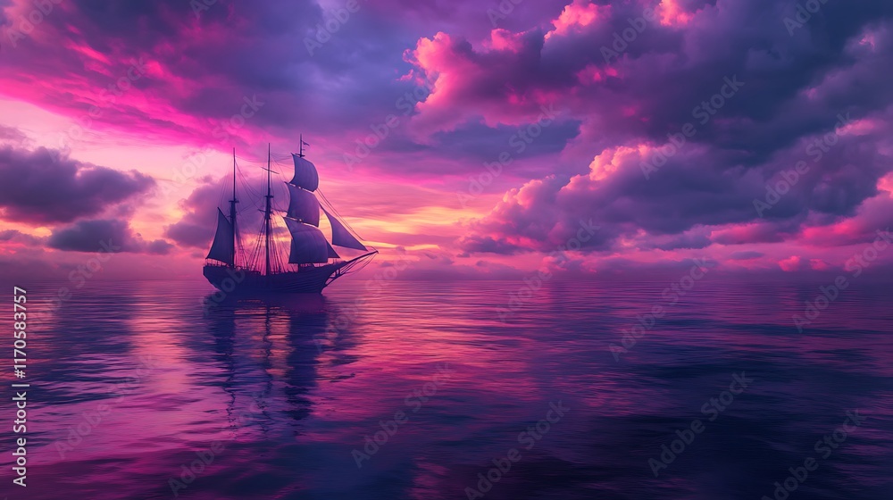Fototapeta premium vibrant purple pink hues sunset ocean reflection