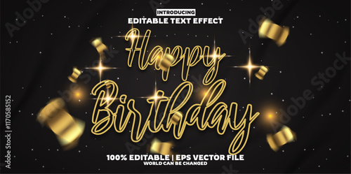 Happy Birthday golden editable text effect in modern trend style