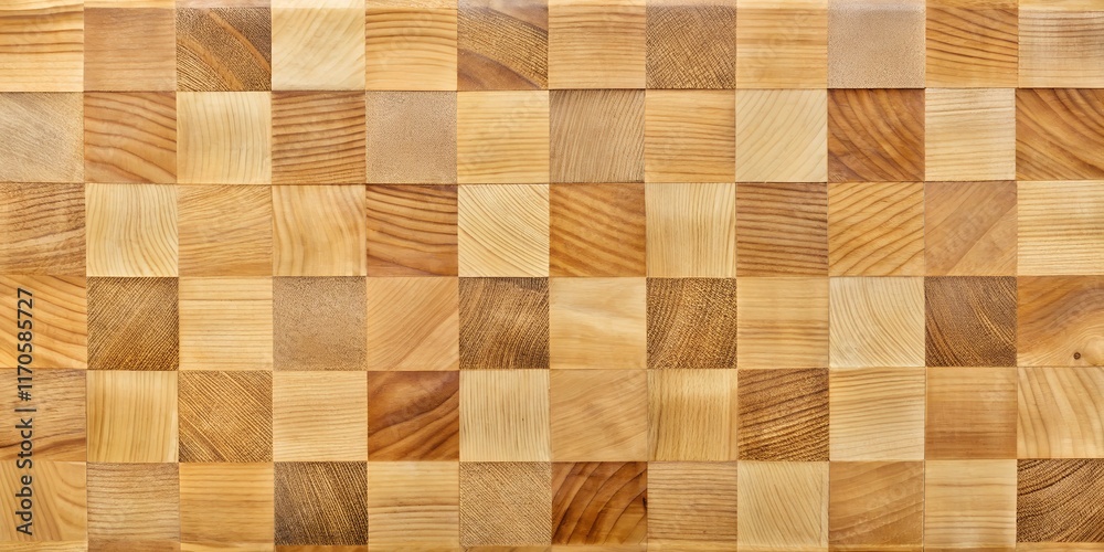Light natural wooden butcher block squares arranged in a harmonious grid. Subtle wood grains and warm beige tones create a timeless texture perfect for architectural designs, decor, or backgrounds. Light natural wooden butcher block squares arranged in a harmonious grid. Subtle wood grains and warm beige tones create a timeless texture perfect for architectural designs, decor, or backgrounds.