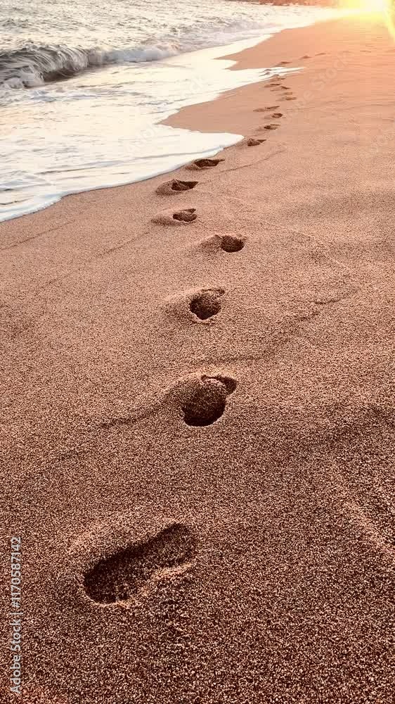 Sunset Beach Scene with Footprints in the Sand. Sunset Beach Scene with Footprints in the Sand.