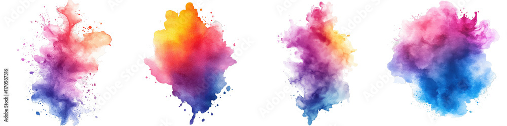 Obraz premium Colorful Watercolor Splash Effects on White Background for Artistic Illustrations and Creative Designs