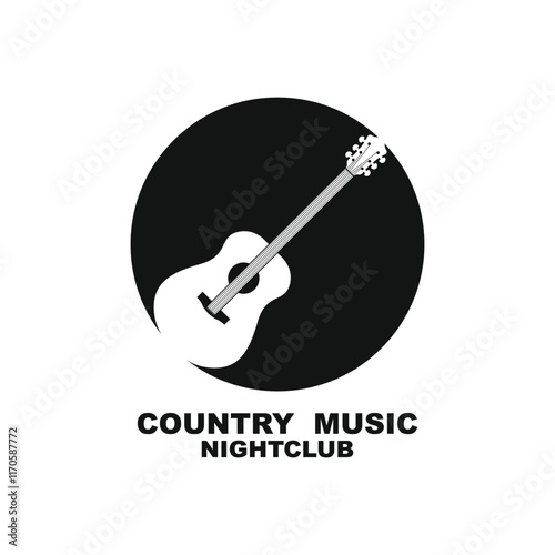 Guitar logo design vector template. Classic Vintage Retro Label Badge for Country Guitar Music Western Saloon Bar Cowboy Logo Design Template