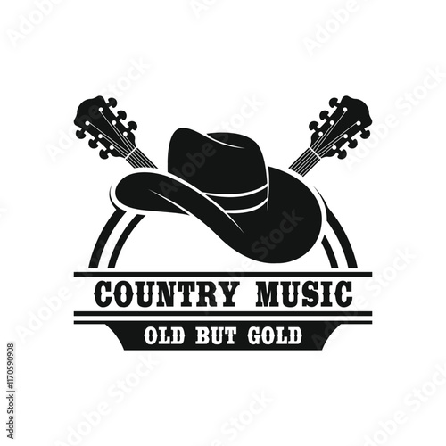 Guitar logo design vector template. Classic Vintage Retro Label Badge for Country Guitar Music Western Saloon Bar Cowboy Logo Design Template