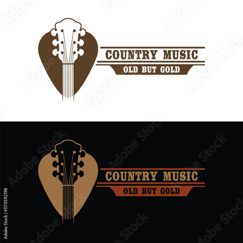Guitar logo design vector template. Classic Vintage Retro Label Badge for Country Guitar Music Western Saloon Bar Cowboy Logo Design Template