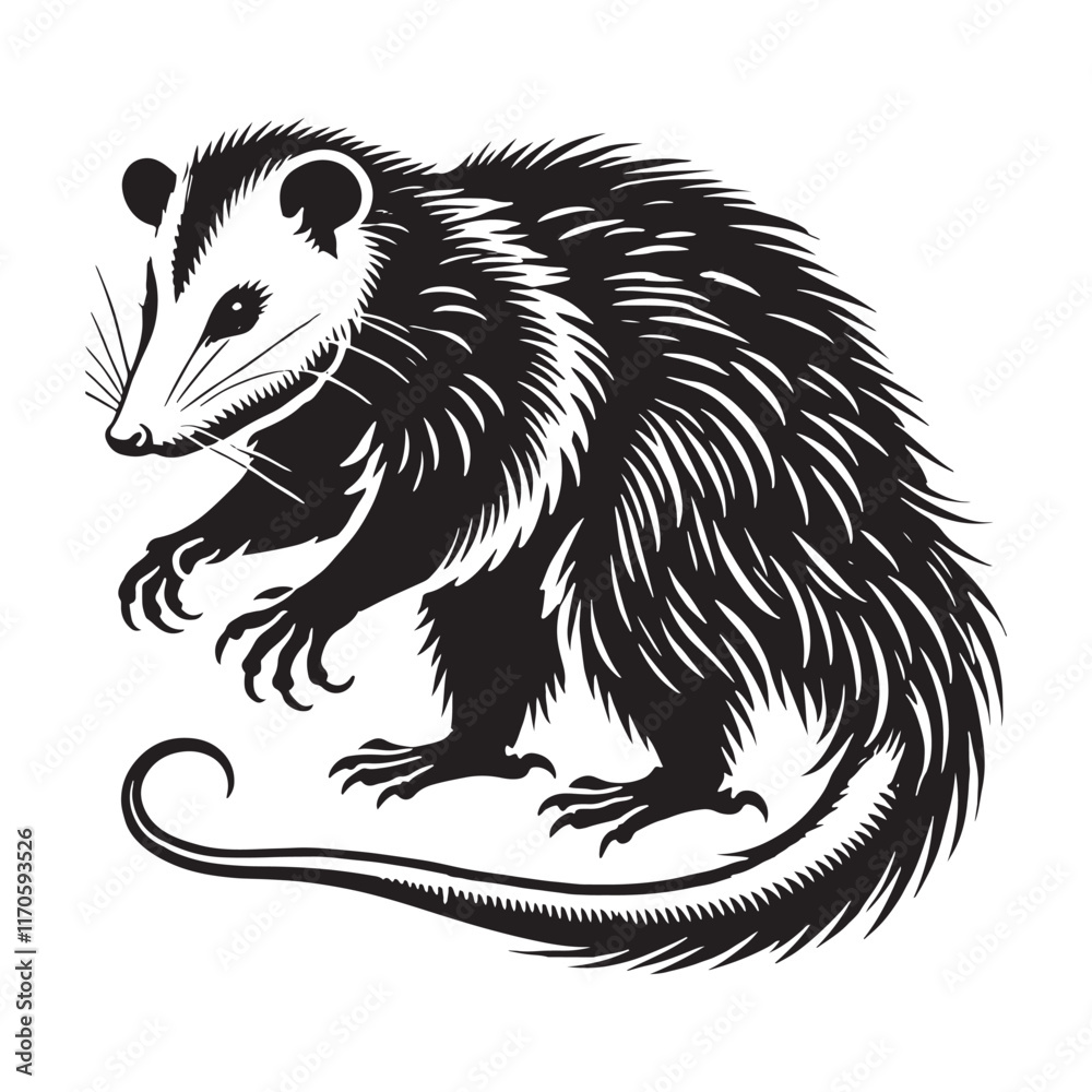 Fototapeta premium Simplified opossum silhouette for creative purposes - Opossum illustration - minimallest opossum vector