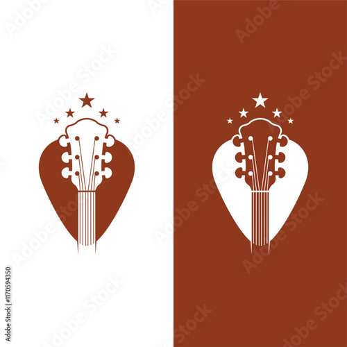 Guitar logo design vector template. Classic Vintage Retro Label Badge for Country Guitar Music Western Saloon Bar Cowboy Logo Design Template