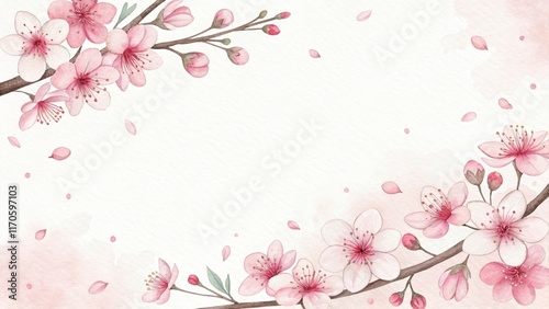 cute beautiful flowers cherry blossoms watercolor illustration background