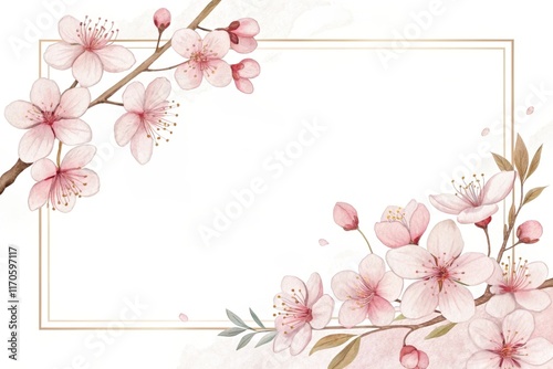 cute beautiful flowers cherry blossoms watercolor illustration background