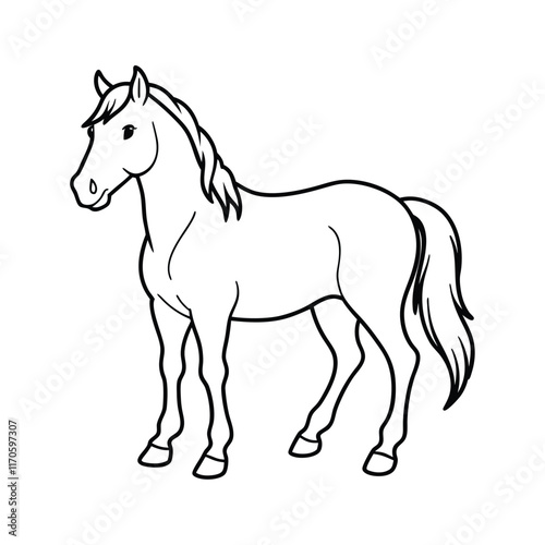 Beautiful Line Art Horse Outline Isolated on Pure White