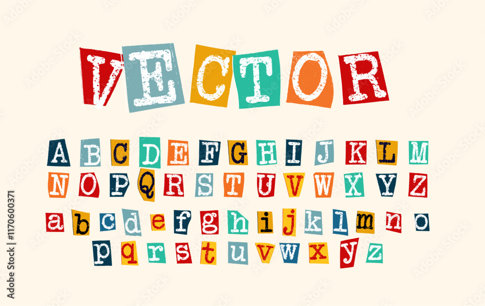 Pop Art Style Cut Out Alphabet Numbers and Punctuations Vector Pop Art Style Cut Out Alphabet Numbers and Punctuations Vector