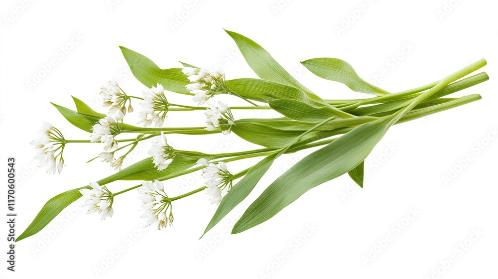 Ramsons bouquet, white flowers, green leaves, isolated background, food ingredient. Ramsons bouquet, white flowers, green leaves, isolated background, food ingredient.