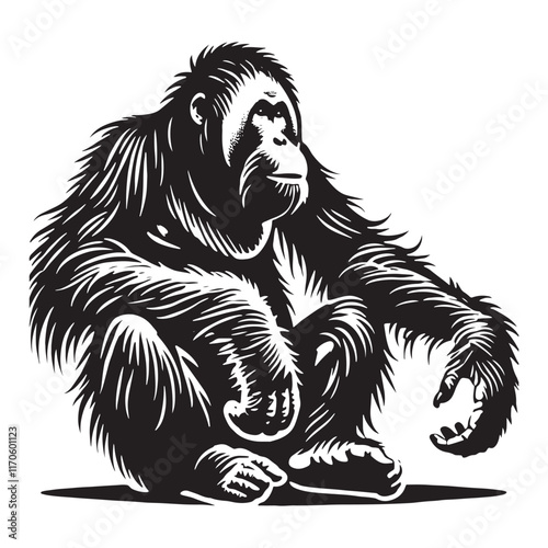 Minimalistic orangutan silhouette for artistic media designs - Orangutan black vector
