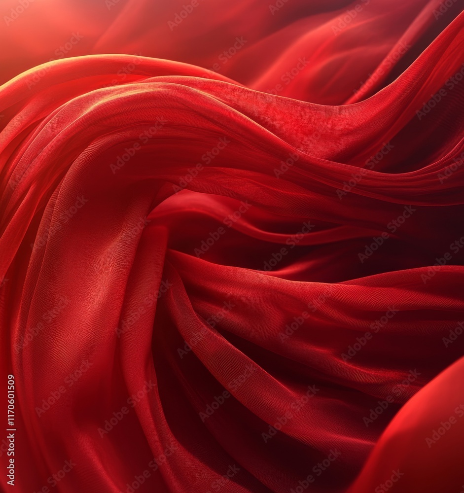 Obraz premium Flying Red Silk Fabric Abstract Digital Background, Generative AI