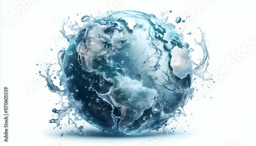 Wallpaper Mural PLANET A transparent Earth, continents made of water with splashes and droplets around, isolated against wh2 Torontodigital.ca