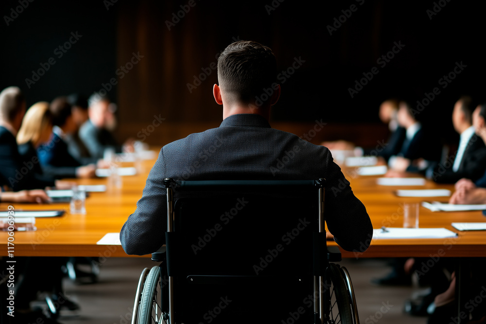 Person in Wheelchair at Conference Table Person in Wheelchair at Conference Table