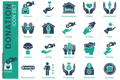 Donation icon set. solid icon style. icon related to charity. kindness, donate box, humanitarian, and more. donation and charity element vector illustration