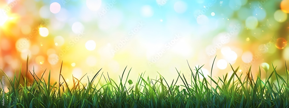 Obraz premium Lush Green Grass Against A Bright Spring Sky