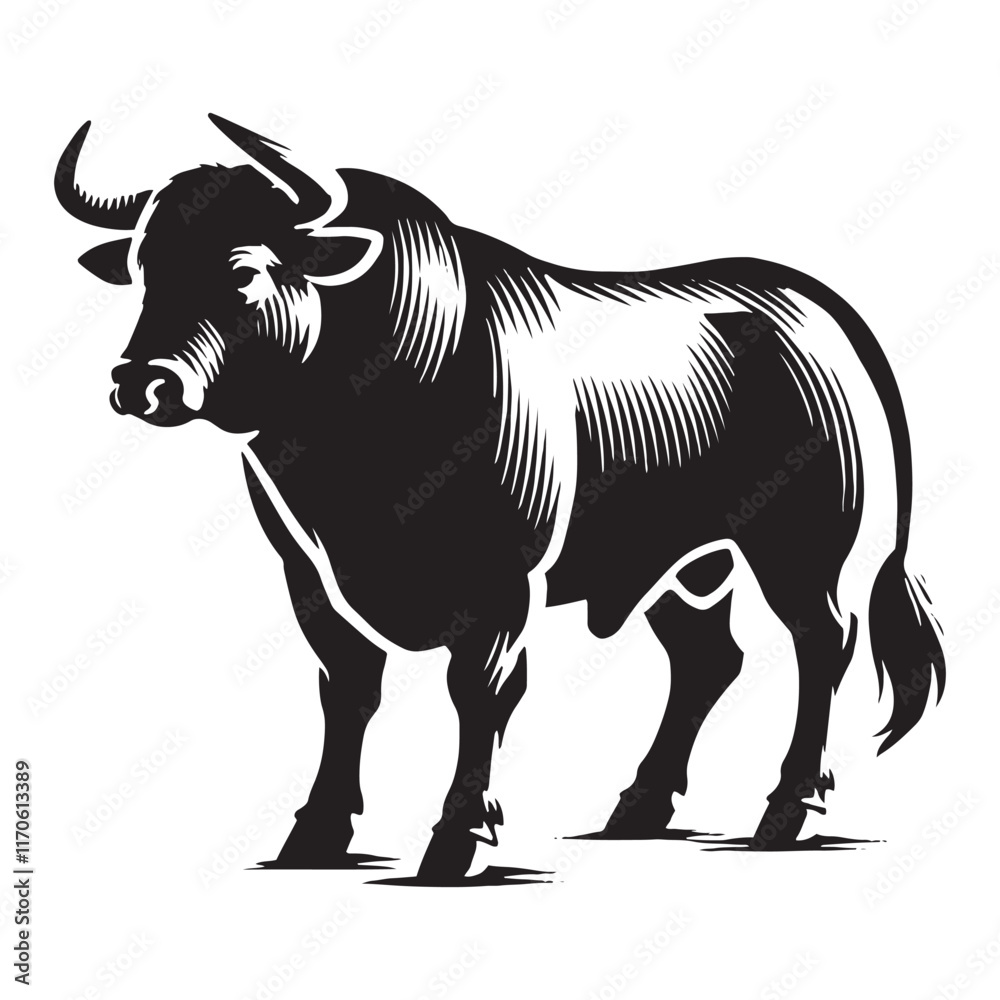 Fototapeta premium Powerful ox silhouette for innovative media uses - Ox black vector 