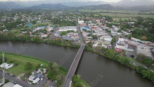 Wollumbin Street Bridge Crossing Tweed River In Murwillumbah, NSW, Australia - Aerial Shot photo