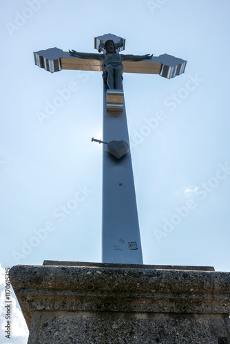 Summit cross of Bodenschneid mountain tour in springtime, Bavaria, Germany photo