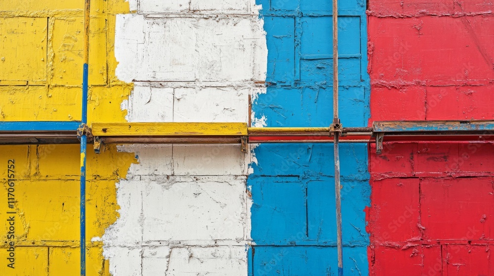 Naklejka premium Vibrant Urban Wall with High Contrast Colors