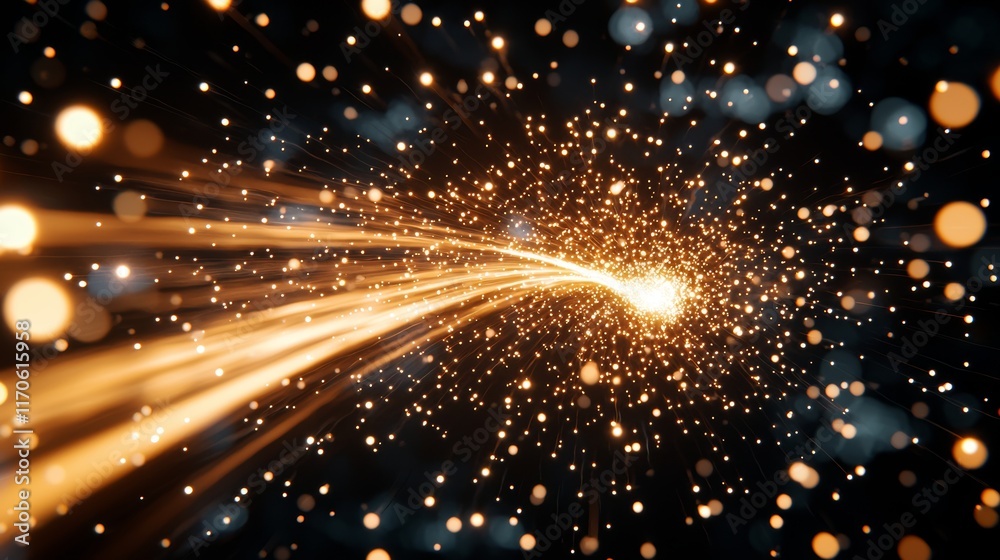 Fototapeta premium A dazzling array of fireworks lighting up the night sky, their defocused trails resembling a surreal starlit galaxy