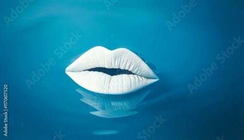 White lips floating in blue water photo