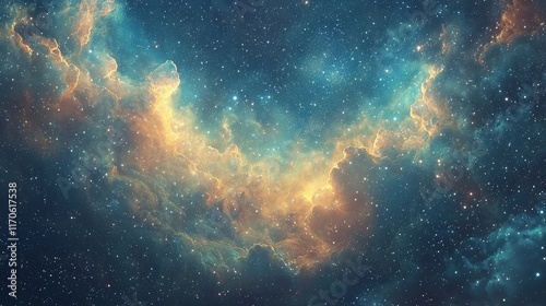 A fantasy sky where soft orbs of light float alongside delicate star trails, creating a harmonious and surreal cosmic dance. Surreal sky art, Mystical dreamlike cosmos