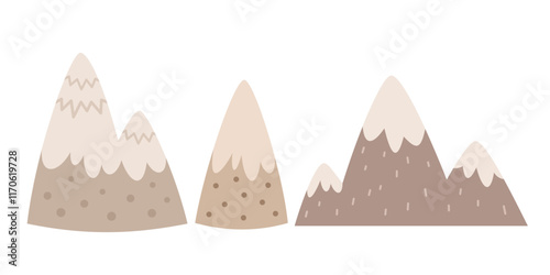 Snowy Mountains clipart, cute arctic object. Hand draw vector illustration in flat style