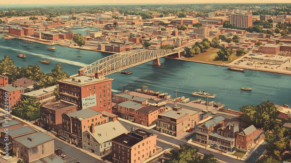 Fototapeta premium Aerial View of Kingston Ontario Cityscape and River Bridge