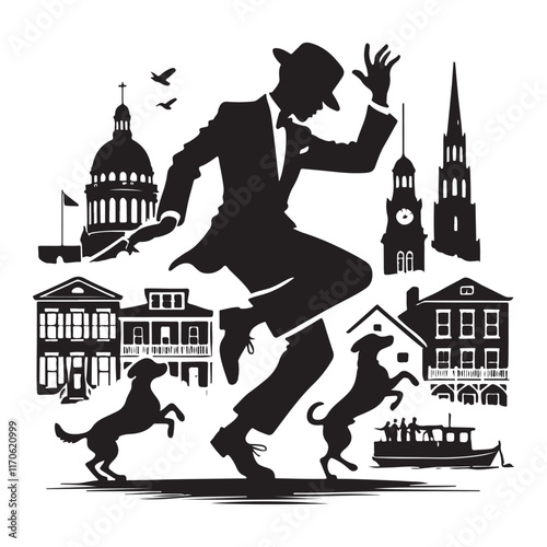 Charleston Silhouette Vector Illustration, Solid White Background. photo