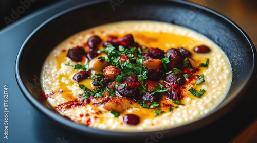 A bowl of food with a lot of spices and herbs