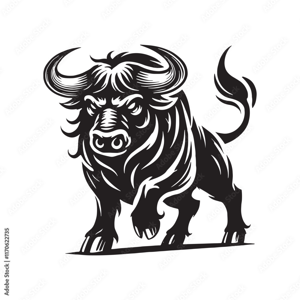 Obraz premium Powerful angry ox silhouette for versatile projects - Angry ox illustration - minimallest angry ox vector 