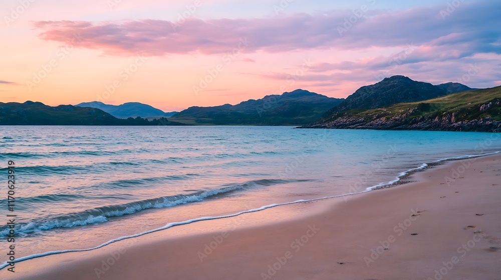 serene calm beach distant waves untouched sand serene calm beach distant waves untouched sand