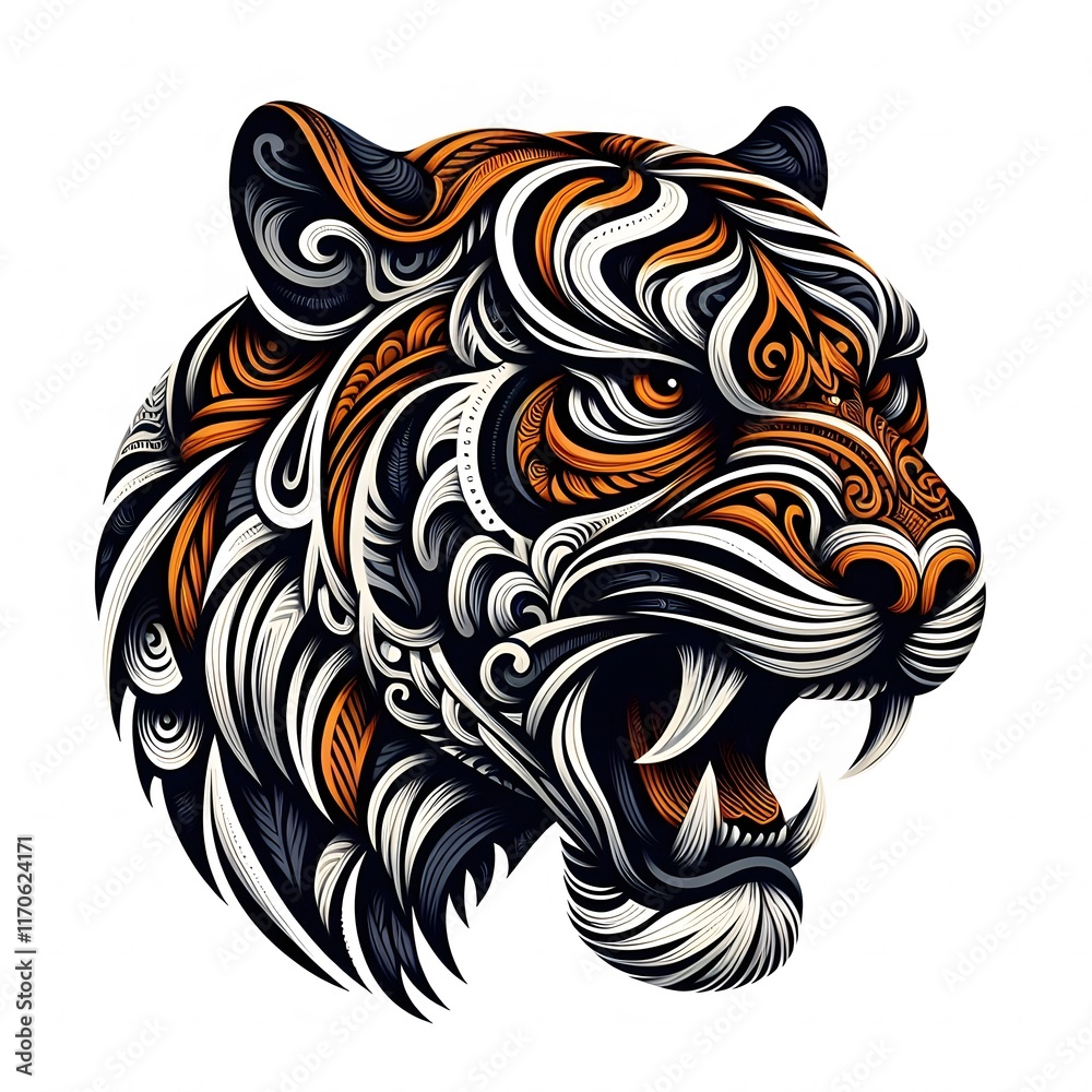 AI Generate of Tiger Head Shape as Natural Element such as Wind, Cloud, Tree, Animal, Wood, isolate in white. AI Generate of Tiger Head Shape as Natural Element such as Wind, Cloud, Tree, Animal, Wood, isolate in white.