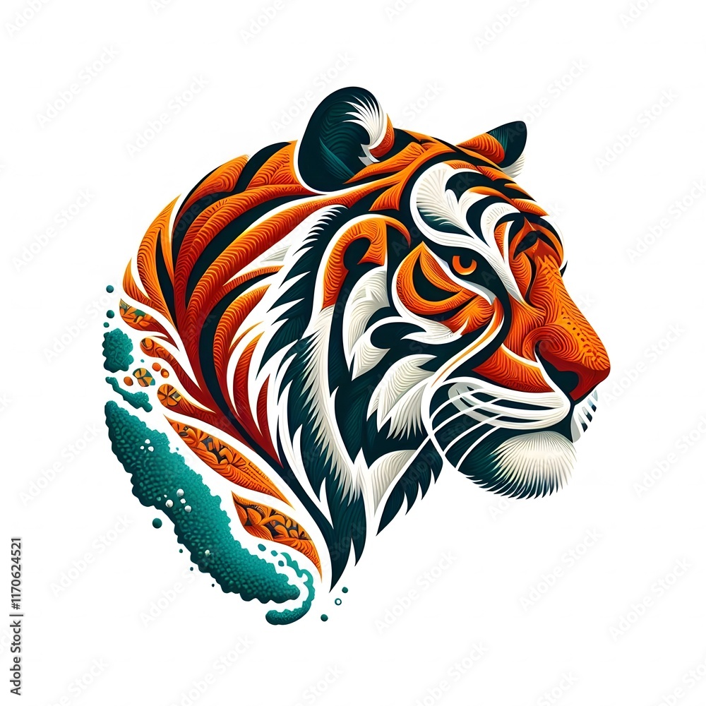 AI Generate of Tiger Head Shape as Natural Element such as Wind, Cloud, Tree, Animal, Wood, isolate in white. AI Generate of Tiger Head Shape as Natural Element such as Wind, Cloud, Tree, Animal, Wood, isolate in white.
