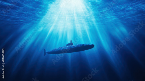 Wallpaper Mural Submarine in the deep ocean with rays of sunlight penetrating the water Torontodigital.ca