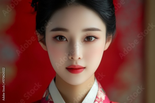 Portrait of a Young Woman in Traditional Korean Hanbok