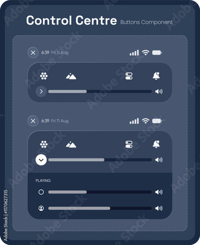 Control center divided mockup with icon isolated on background. Screen buttons in separate cards and are modern, simple, vector for website design, mobile app, ui. Vector Illustration.
