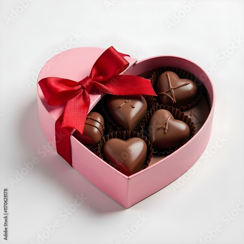 Box of heart-shaped chocolates with elegant ribbon