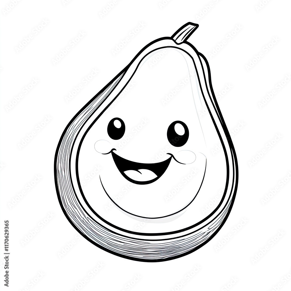 Cute Avocado Coloring Page: Simple Happy Face Illustration for Kids Cute Avocado Coloring Page: Simple Happy Face Illustration for Kids