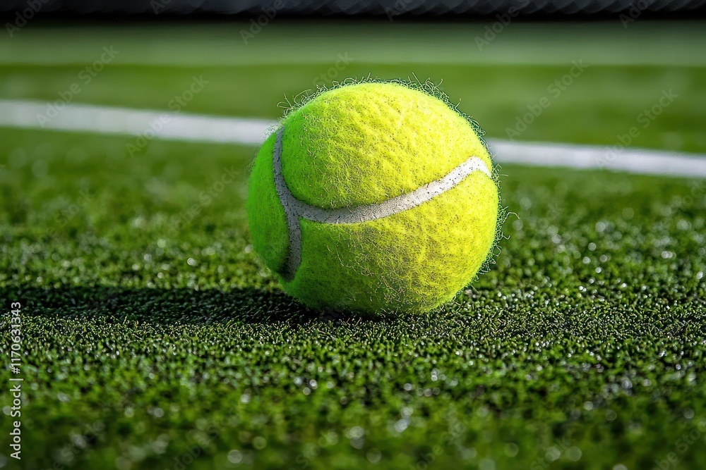 Close-up Shot of Tennis Ball on Court with Dramatic Lighting and Blurred Background Close-up Shot of Tennis Ball on Court with Dramatic Lighting and Blurred Background