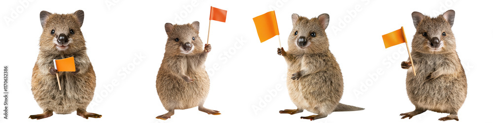 Obraz premium Adorable and playful squirrel holding and waving brightly colored patriotic flags with a cheerful energetic expression The image conveys a sense of national pride